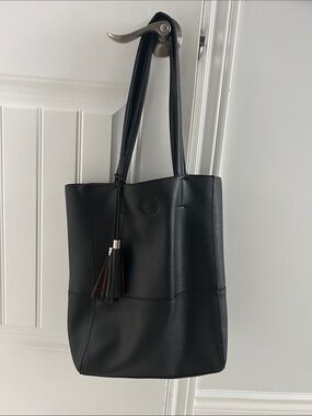 Black Vegan Leather Tote Bag